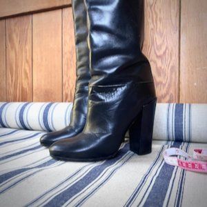 Proenza Schouler Knee High Black Leather Pull-on Boots Size 38.5